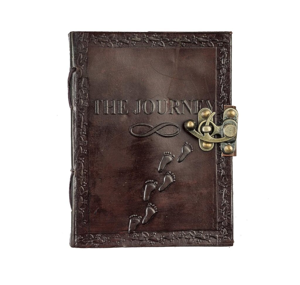 NEW-Pranjals House Leather Journal Diary With Engraved Journey Brown (7 x 5 Inch)